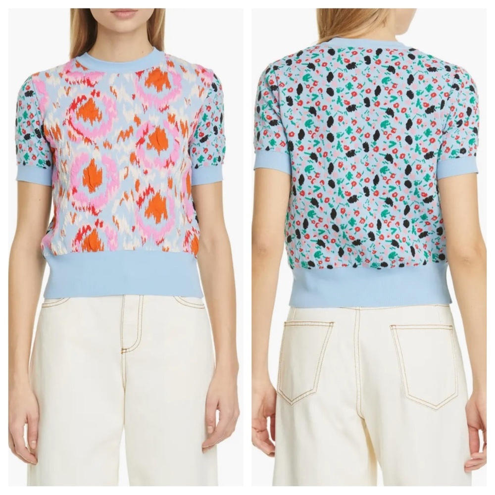 Marni jacquard knit top, Multicolor Geometric Knit Top Short Sleeve 44 / 8 / M - Picture 2 of 15